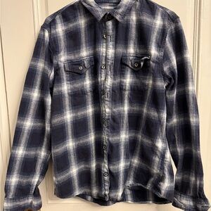 John Varvatos Blue and White Plaid Shirt
